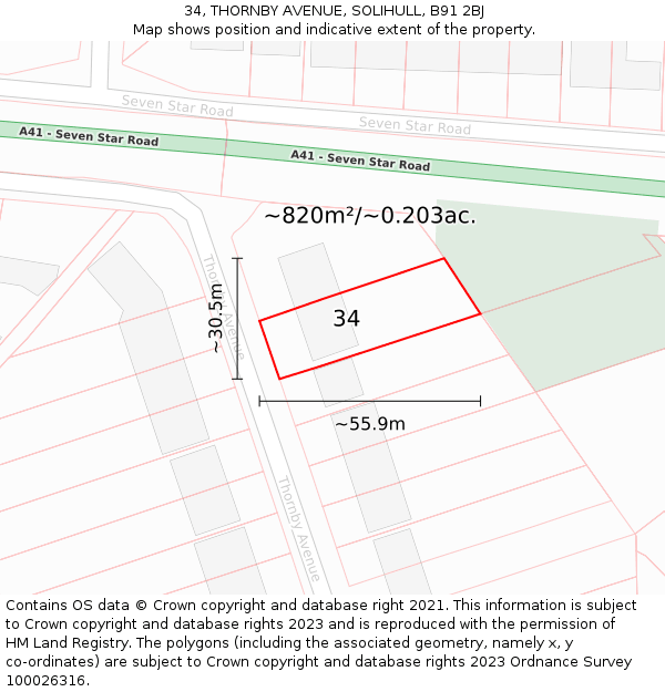 34, THORNBY AVENUE, SOLIHULL, B91 2BJ: Plot and title map