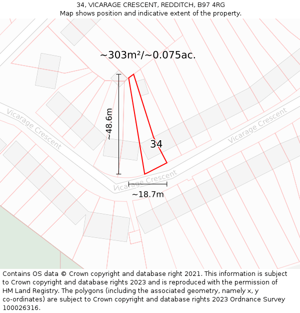 34, VICARAGE CRESCENT, REDDITCH, B97 4RG: Plot and title map