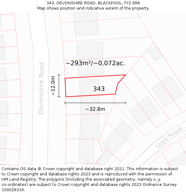 343, DEVONSHIRE ROAD, BLACKPOOL, FY2 0RA: Plot and title map