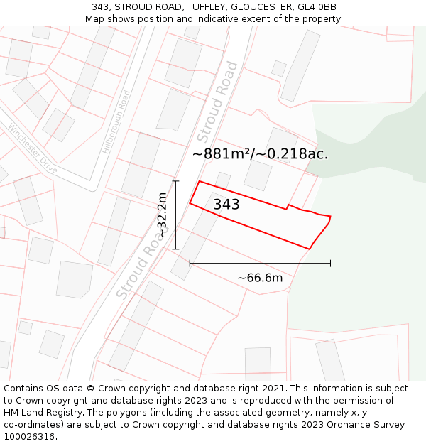 343, STROUD ROAD, TUFFLEY, GLOUCESTER, GL4 0BB: Plot and title map