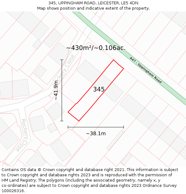 345, UPPINGHAM ROAD, LEICESTER, LE5 4DN: Plot and title map