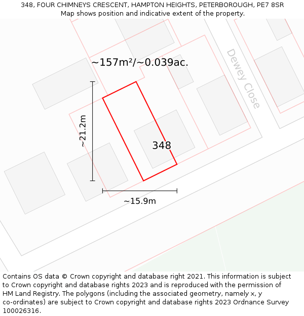 348, FOUR CHIMNEYS CRESCENT, HAMPTON HEIGHTS, PETERBOROUGH, PE7 8SR: Plot and title map