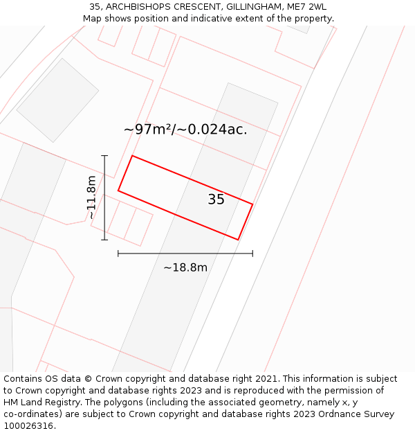 35, ARCHBISHOPS CRESCENT, GILLINGHAM, ME7 2WL: Plot and title map