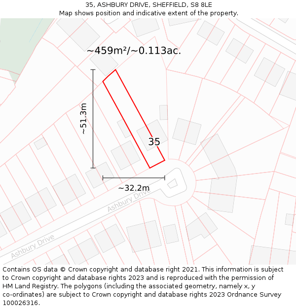 35, ASHBURY DRIVE, SHEFFIELD, S8 8LE: Plot and title map