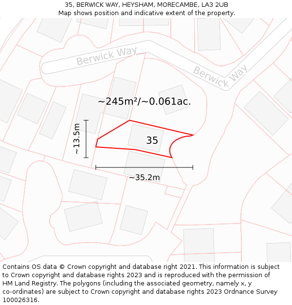 35, BERWICK WAY, HEYSHAM, MORECAMBE, LA3 2UB: Plot and title map