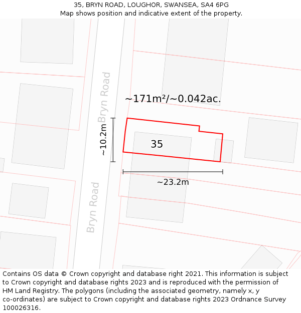 35, BRYN ROAD, LOUGHOR, SWANSEA, SA4 6PG: Plot and title map