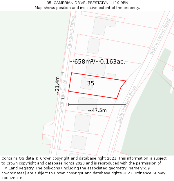 35, CAMBRIAN DRIVE, PRESTATYN, LL19 9RN: Plot and title map