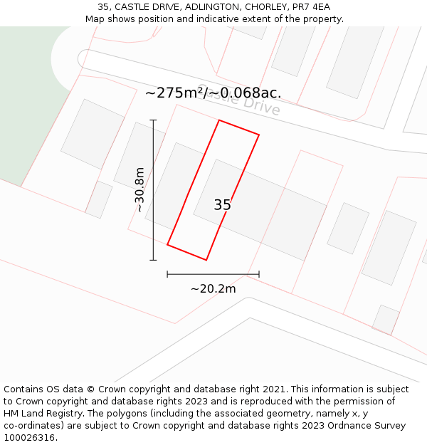 35, CASTLE DRIVE, ADLINGTON, CHORLEY, PR7 4EA: Plot and title map