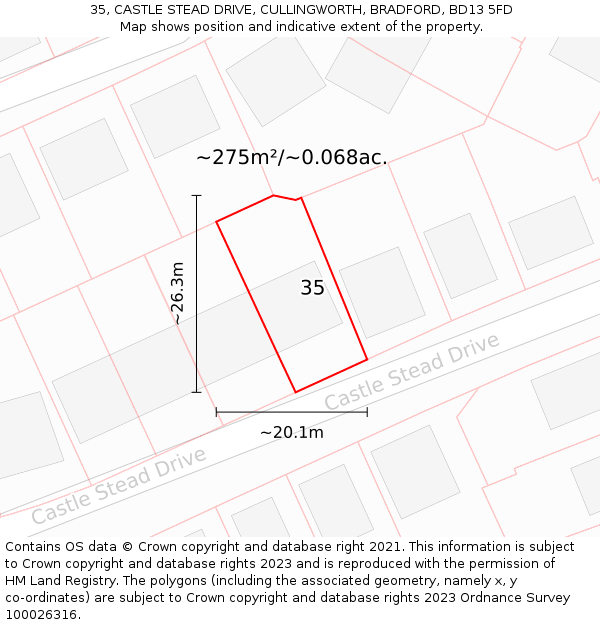 35, CASTLE STEAD DRIVE, CULLINGWORTH, BRADFORD, BD13 5FD: Plot and title map