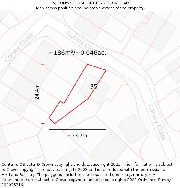 35, CONWY CLOSE, NUNEATON, CV11 4FS: Plot and title map