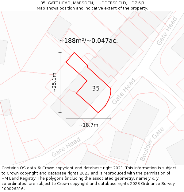 35, GATE HEAD, MARSDEN, HUDDERSFIELD, HD7 6JR: Plot and title map