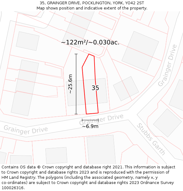 35, GRAINGER DRIVE, POCKLINGTON, YORK, YO42 2ST: Plot and title map