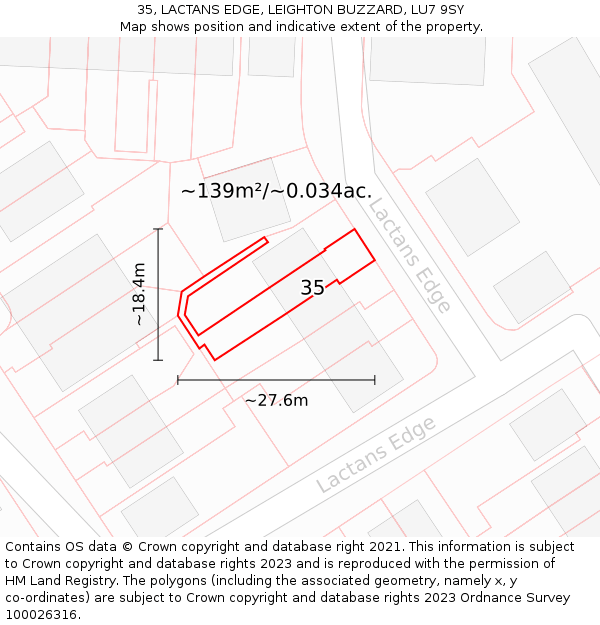 35, LACTANS EDGE, LEIGHTON BUZZARD, LU7 9SY: Plot and title map