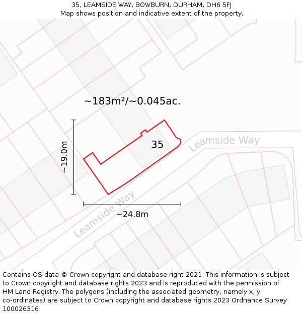35, LEAMSIDE WAY, BOWBURN, DURHAM, DH6 5FJ: Plot and title map