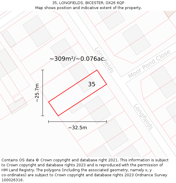 35, LONGFIELDS, BICESTER, OX26 6QP: Plot and title map