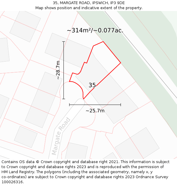 35, MARGATE ROAD, IPSWICH, IP3 9DE: Plot and title map
