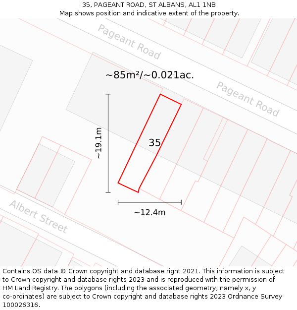 35, PAGEANT ROAD, ST ALBANS, AL1 1NB: Plot and title map