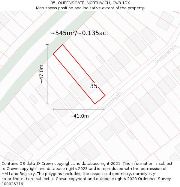 35, QUEENSGATE, NORTHWICH, CW8 1DX: Plot and title map