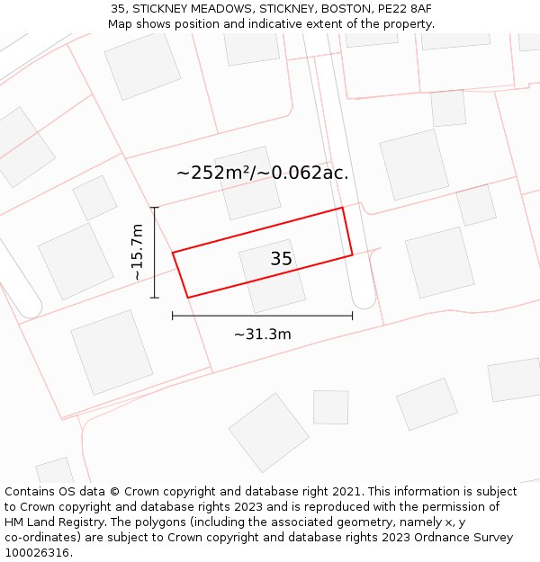 35, STICKNEY MEADOWS, STICKNEY, BOSTON, PE22 8AF: Plot and title map