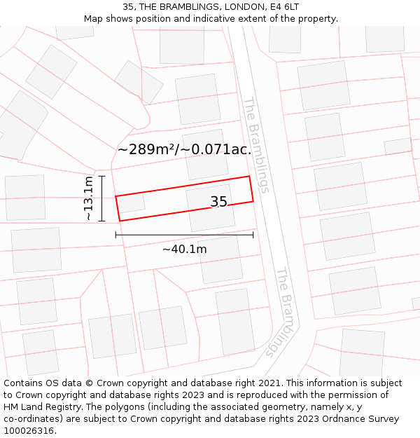 35, THE BRAMBLINGS, LONDON, E4 6LT: Plot and title map
