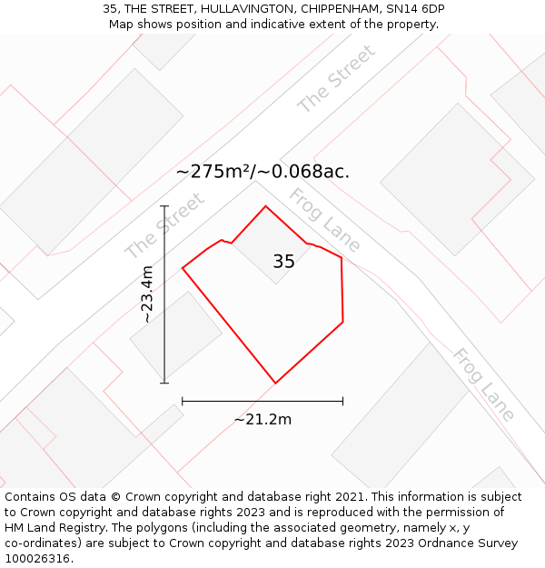 35, THE STREET, HULLAVINGTON, CHIPPENHAM, SN14 6DP: Plot and title map