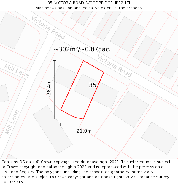 35, VICTORIA ROAD, WOODBRIDGE, IP12 1EL: Plot and title map