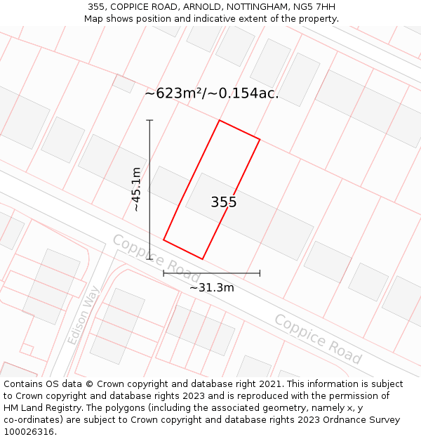 355, COPPICE ROAD, ARNOLD, NOTTINGHAM, NG5 7HH: Plot and title map