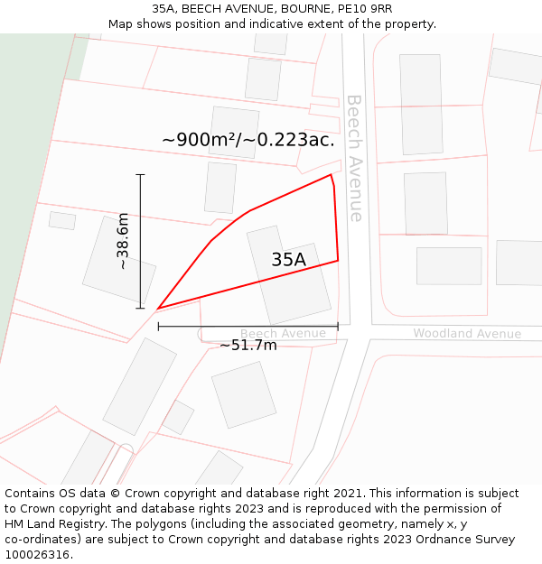 35A, BEECH AVENUE, BOURNE, PE10 9RR: Plot and title map