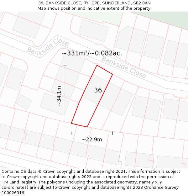 36, BANKSIDE CLOSE, RYHOPE, SUNDERLAND, SR2 0AN: Plot and title map
