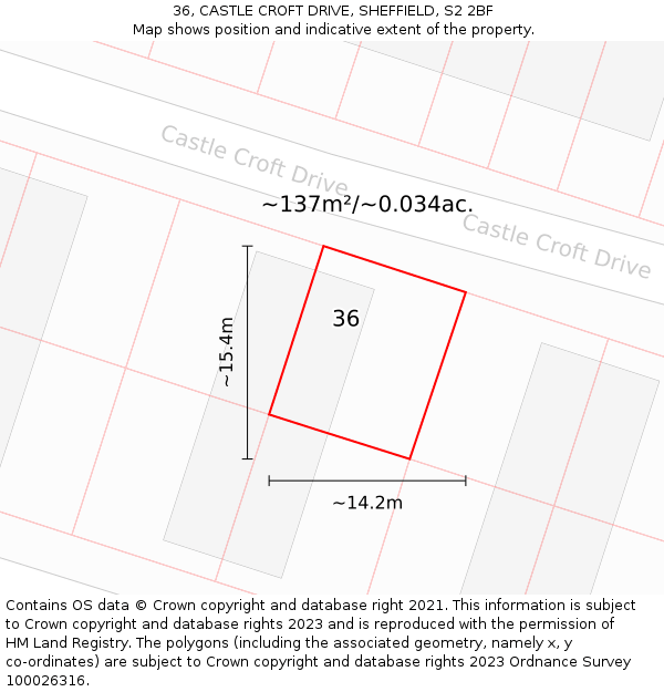 36, CASTLE CROFT DRIVE, SHEFFIELD, S2 2BF: Plot and title map