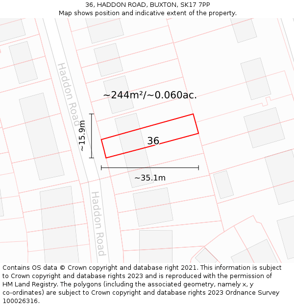 36, HADDON ROAD, BUXTON, SK17 7PP: Plot and title map