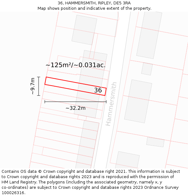 36, HAMMERSMITH, RIPLEY, DE5 3RA: Plot and title map