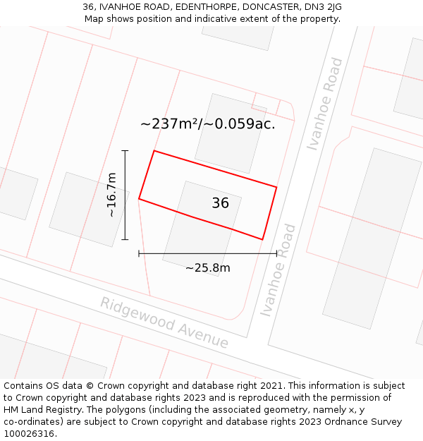 36, IVANHOE ROAD, EDENTHORPE, DONCASTER, DN3 2JG: Plot and title map