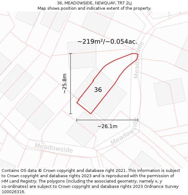 36, MEADOWSIDE, NEWQUAY, TR7 2LJ: Plot and title map