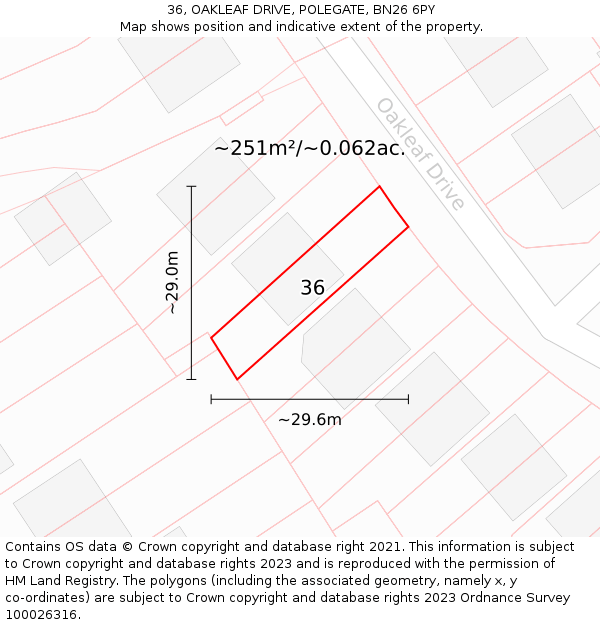 36, OAKLEAF DRIVE, POLEGATE, BN26 6PY: Plot and title map