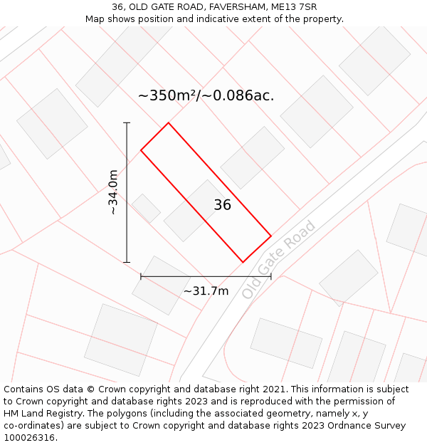 36, OLD GATE ROAD, FAVERSHAM, ME13 7SR: Plot and title map