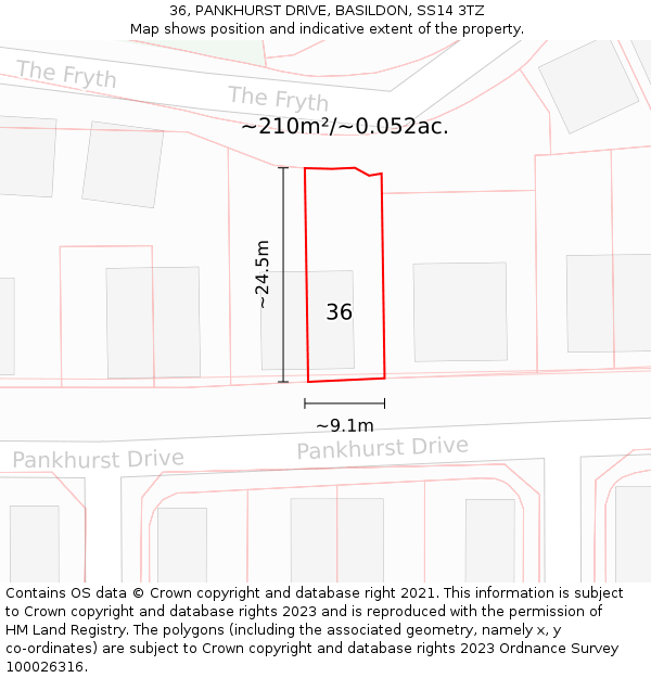 36, PANKHURST DRIVE, BASILDON, SS14 3TZ: Plot and title map