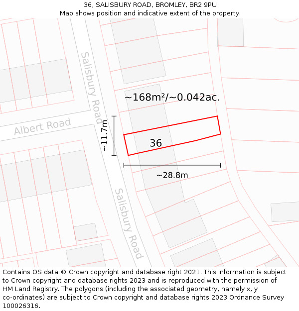 36, SALISBURY ROAD, BROMLEY, BR2 9PU: Plot and title map