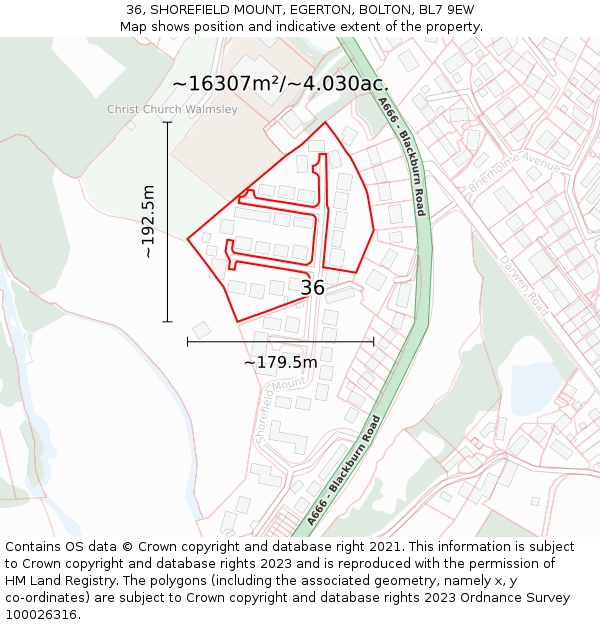 36, SHOREFIELD MOUNT, EGERTON, BOLTON, BL7 9EW: Plot and title map