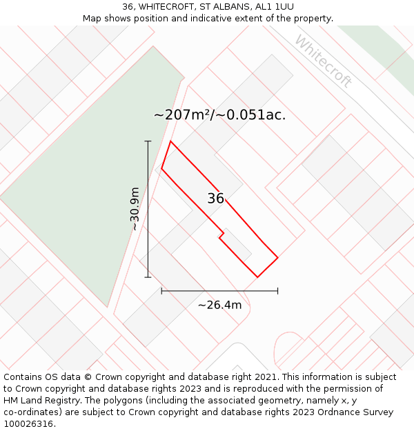 36, WHITECROFT, ST ALBANS, AL1 1UU: Plot and title map