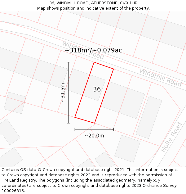 36, WINDMILL ROAD, ATHERSTONE, CV9 1HP: Plot and title map