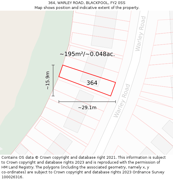 364, WARLEY ROAD, BLACKPOOL, FY2 0SS: Plot and title map