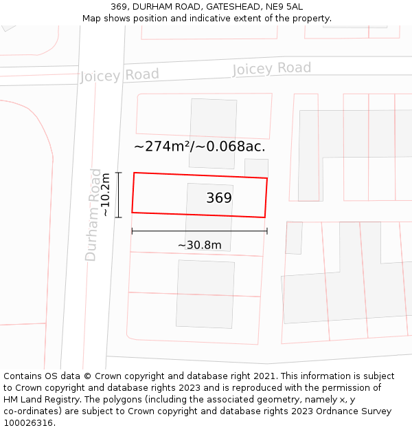 369, DURHAM ROAD, GATESHEAD, NE9 5AL: Plot and title map