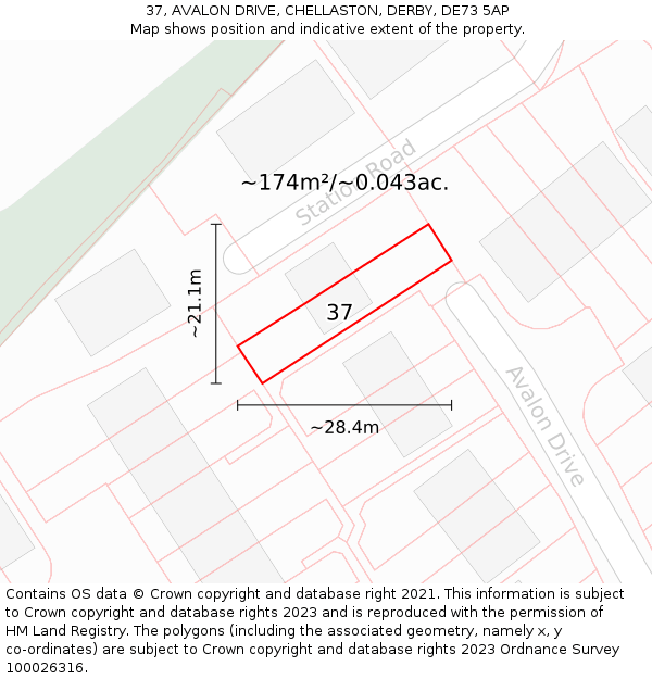 37, AVALON DRIVE, CHELLASTON, DERBY, DE73 5AP: Plot and title map
