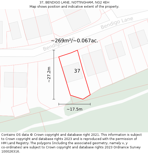 37, BENDIGO LANE, NOTTINGHAM, NG2 4EH: Plot and title map