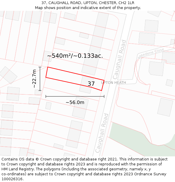 37, CAUGHALL ROAD, UPTON, CHESTER, CH2 1LR: Plot and title map