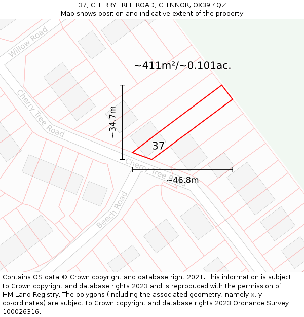 37, CHERRY TREE ROAD, CHINNOR, OX39 4QZ: Plot and title map