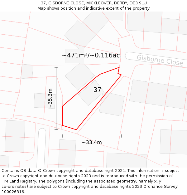 37, GISBORNE CLOSE, MICKLEOVER, DERBY, DE3 9LU: Plot and title map