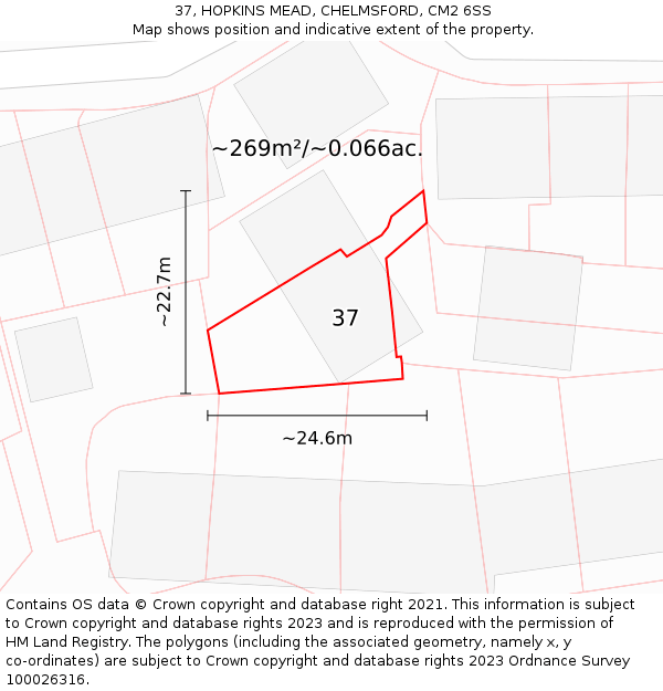 37, HOPKINS MEAD, CHELMSFORD, CM2 6SS: Plot and title map