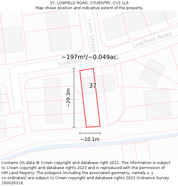 37, LOWFIELD ROAD, COVENTRY, CV3 1LA: Plot and title map